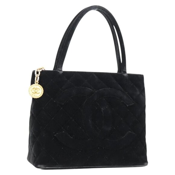 CHANEL Standard Tote Bag Velor Black Gold CC Auth 119371 - Picture 1 of 16